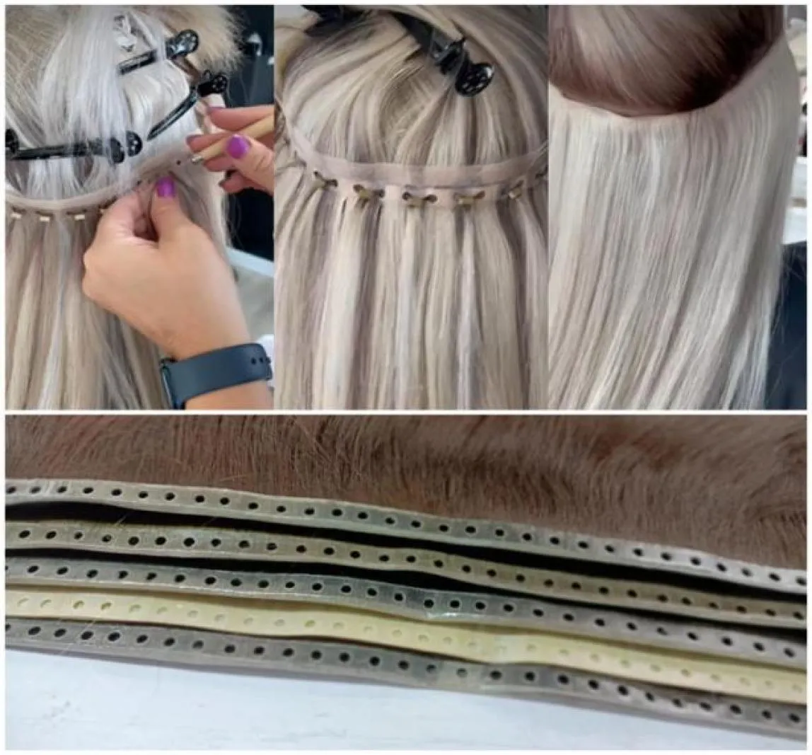 2022 verkoop remy huid inslag haar geniale kwaliteit tape in menselijke europese virgin hair extensions met gaten 4 stuks lot4360510