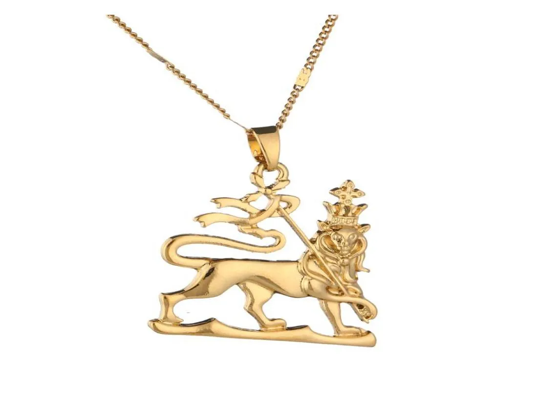 Goldfarbene afrikanische äthiopische Löwe-Anhänger-Halskette, Löwe von Juda, trendige Tierkette, Schmuck, ethnische Geschenke3659637