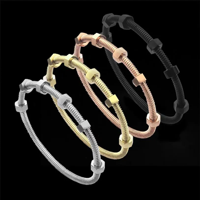 Bracelets de luxe en acier inoxydable pour hommes et femmes, Style manchette, Logo gravé, lettre, vis en spirale, 4 couleurs, 216K