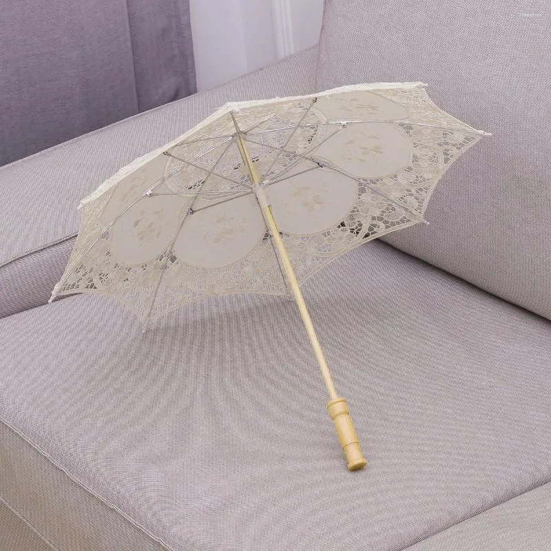 Umbrellas Clear Umbrella Pography Prop Lace Classical European Style Wooden Handmade Cotton Not Rainproof Bride