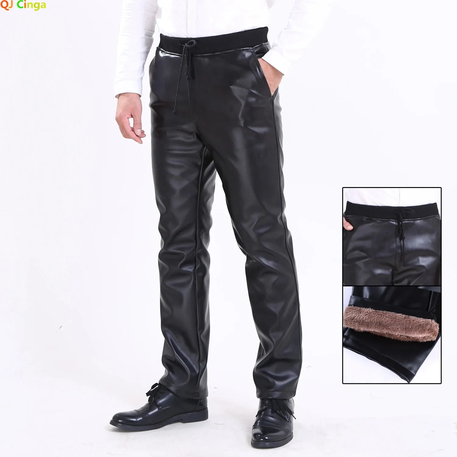 Pantalon en cuir taille haute noir pour hommes à lacets avec cordon de serrage en PU, grande taille, pantalon de motard pour hommes, pantalons d'automne et d'hiver S-4XL 5XL 231226