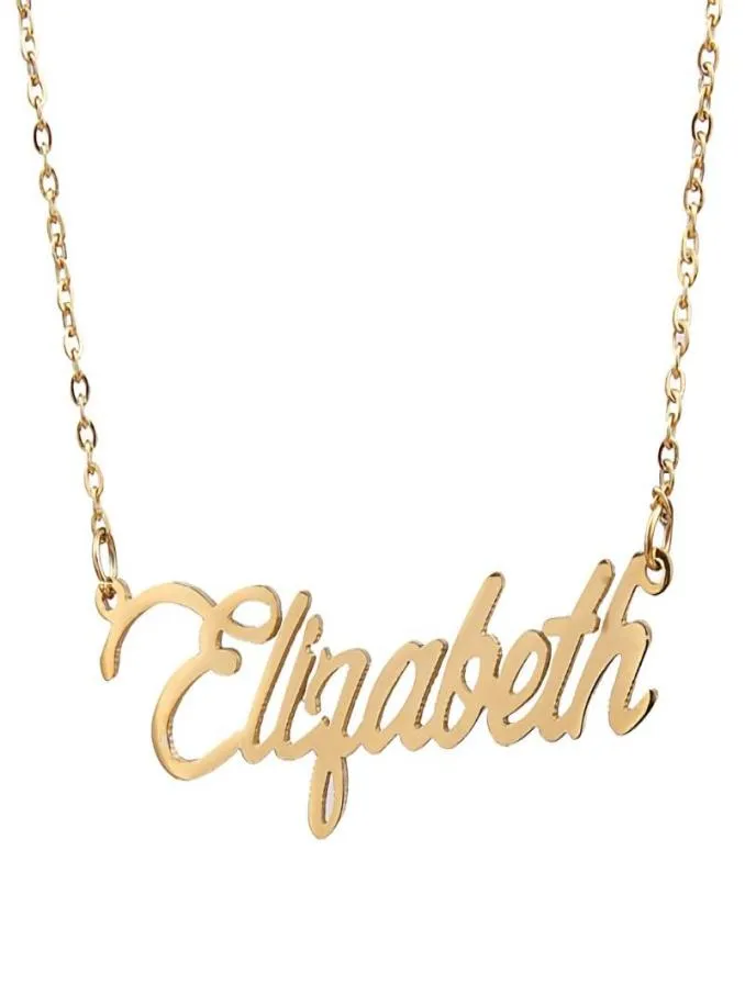 Pendentif Colliers Elizabeth Nom Collier Personnalisé En Acier Inoxydable Femmes Ras Du Cou 18k Plaqué Or Alphabet Lettre Bijoux Friend3981378