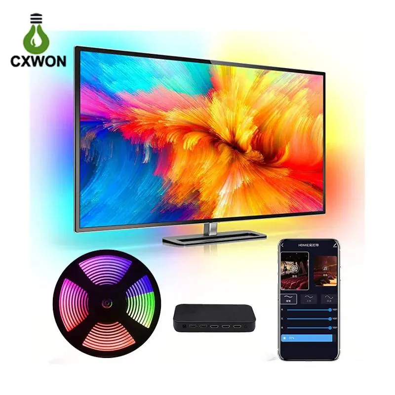 Strisce TV Strisce LED per 75 pollici con HMDI Sync Box RGB 5050 30 led/m 3.8M TV alimentata tramite USB Kit di retroilluminazione a LED per TV a schermo piatto PC