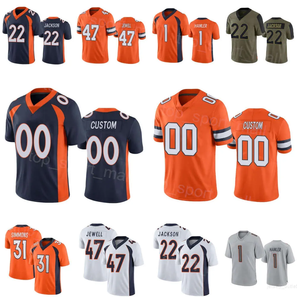 Homme Femme Jeunesse Football 1 K J Hamler Jerseys 49 Alex Singleton 47 Josey Jewell 22 Kareem Jackson 31 Justin Simmons 85 Albert Okwuegbunam Stitch Bleu Marine Orange Blanc