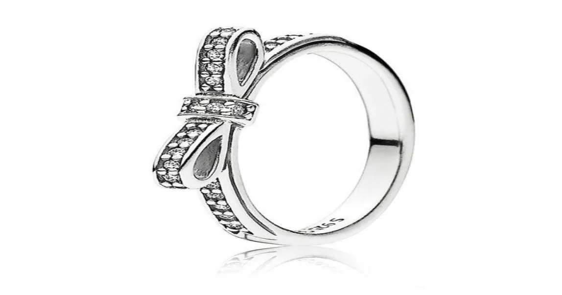 ragazza anello in argento sterling 925 scintillante con fiocco scatola originale per grano donne matrimonio diamante CZ bowknot anelli in oro rosa 18 carati2200446