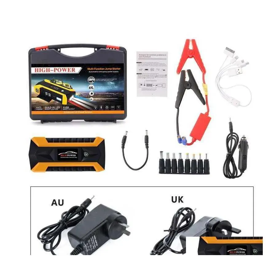 Inverter Car Jump Starter Power Inverter 89800Mah Led Start Starter 4 Usb Charger Battery Power Bank Booster 12V Arrive Drop Delivery Mobil