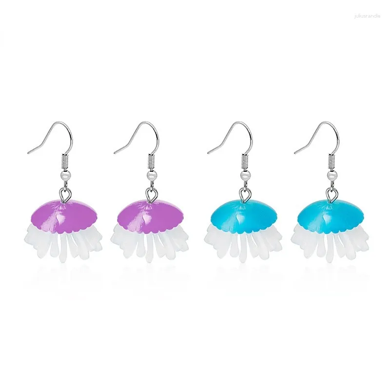 Pendientes colgantes VSnow, elegante pendiente de gota de medusa acrílica azul púrpura para mujer, diseño de gancho de dibujos animados de océano, accesorios de joyería