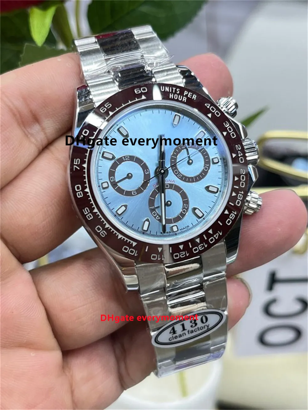 Clean Factory New Men's Watches 116506 Ice Blue Dial Cal.4130 Automatisk mekanisk klocka 40mm 904L Timing Code Watch Sapphire Waterproof Ceramic Wristwatches-7
