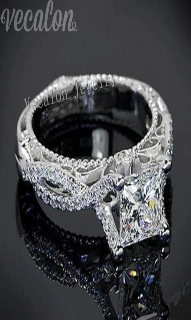 Vecalon 2016 Romantic Antique Memale Ring 2CTシミュレーションダイヤモンドCZ 925スターリングシルバーエンゲージメントウェディングバンドリング