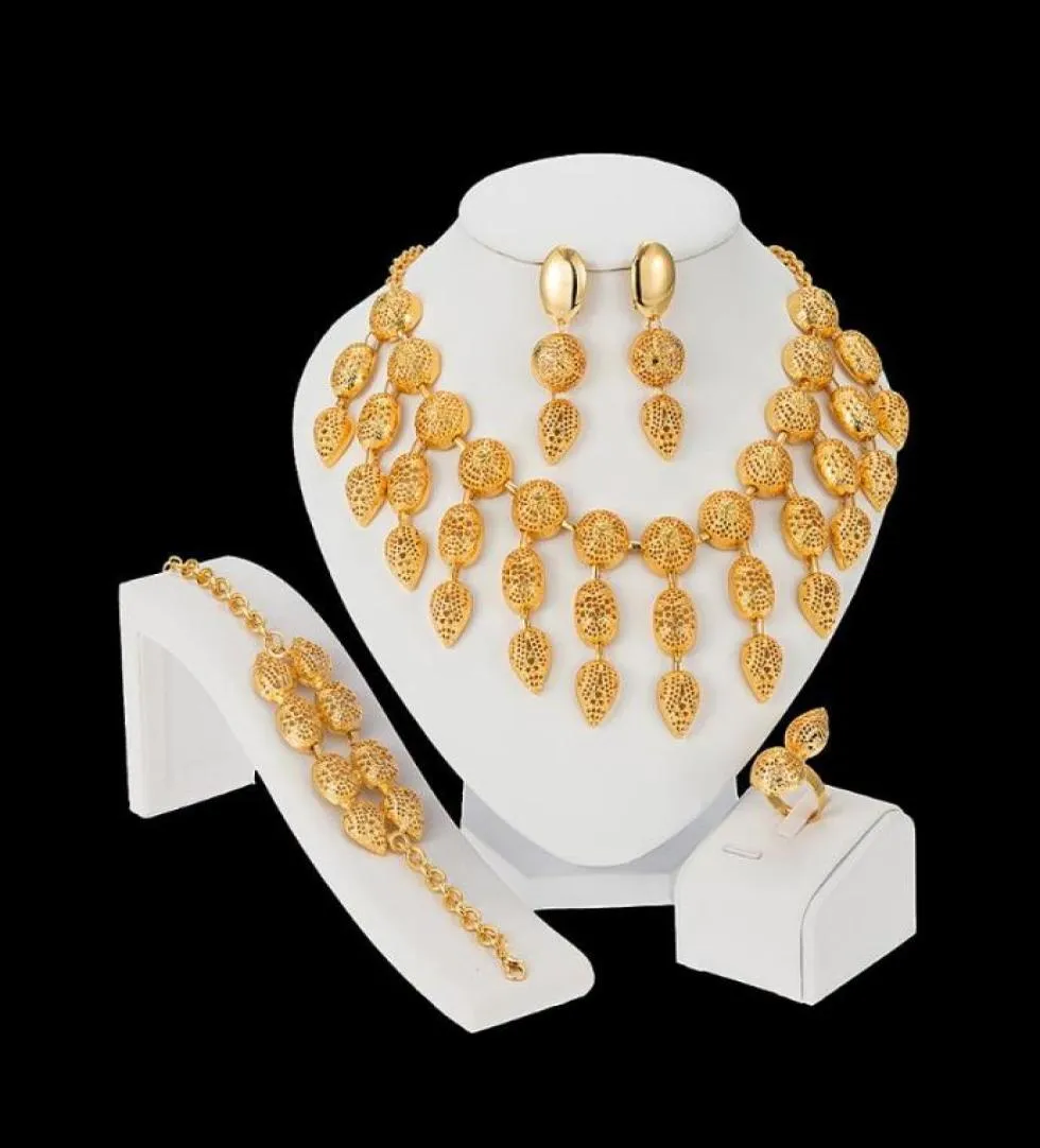 Earrings Necklace African Jewelry Sets Gold Dubai Women Golden Bracelet Luxury Ethiopian Jewellery For Wedding1205815