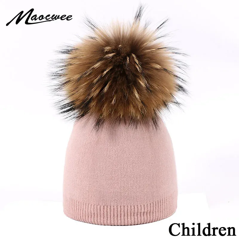 Berretto in maglia esagonale con anguria per bambini Cappello in pelliccia di procione Pom Inverno Ragazzo Ragazza Warm Skullies Bone Kids Berretto morbido per bambini 231225