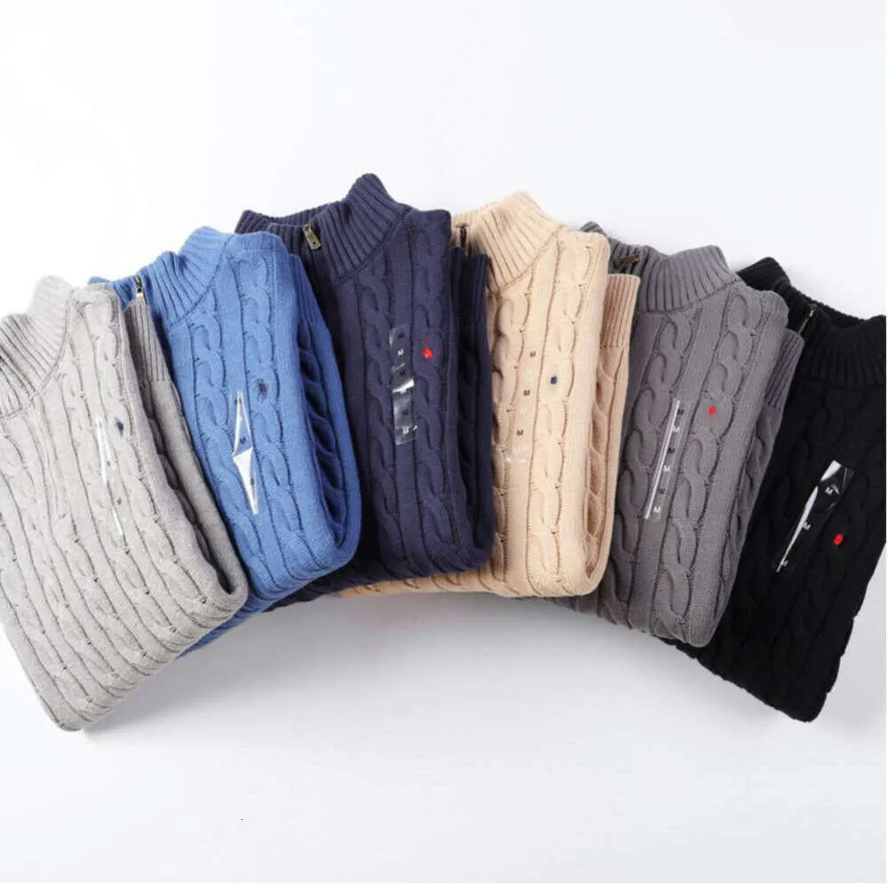 2023 Designer Mens Polo Sweater Winter Fleece Shirts Thick Half Zipper High Neck Warm Pullover Slim Stick Stickas Casual Hoppers Small Horse YT88321