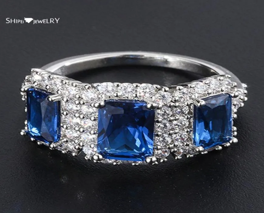 クラスターリングShipei Luxury 925 Sterling Silver Ruby Tanzanite Engadement Fine Jewelry vintage White Gold Ring for Women W1483539