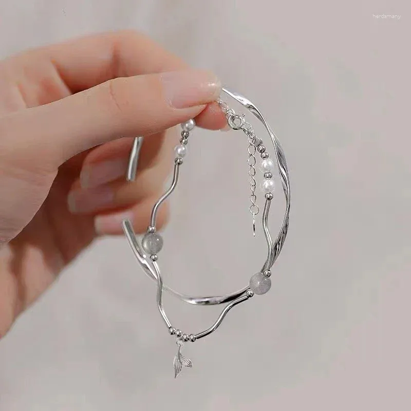 Link pulseiras s925 prata esterlina fishtail pulseira para mulher luz luxo pequeno e elegante mobius amigo presente de aniversário
