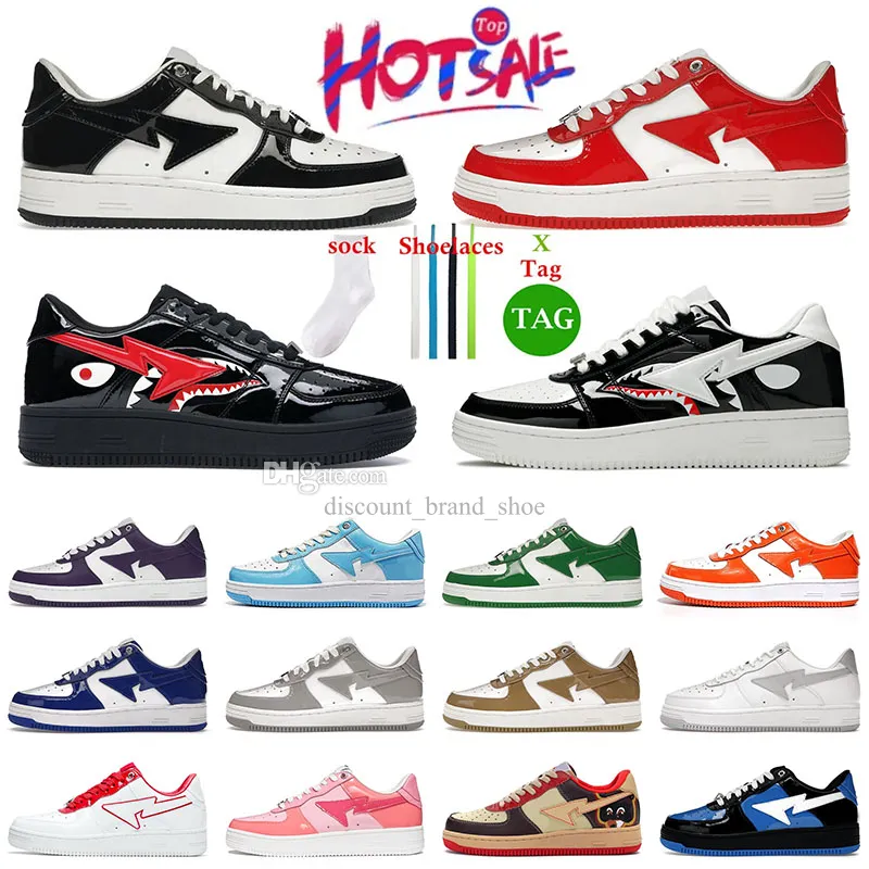 2024 Arrival bapestasK8 Men Designer STA Casual Shoes Shark SK8 Low Patent Leather ABC Camo bapestass Black White Red Blue Grey Pink Sports Women Trainers Sneakers