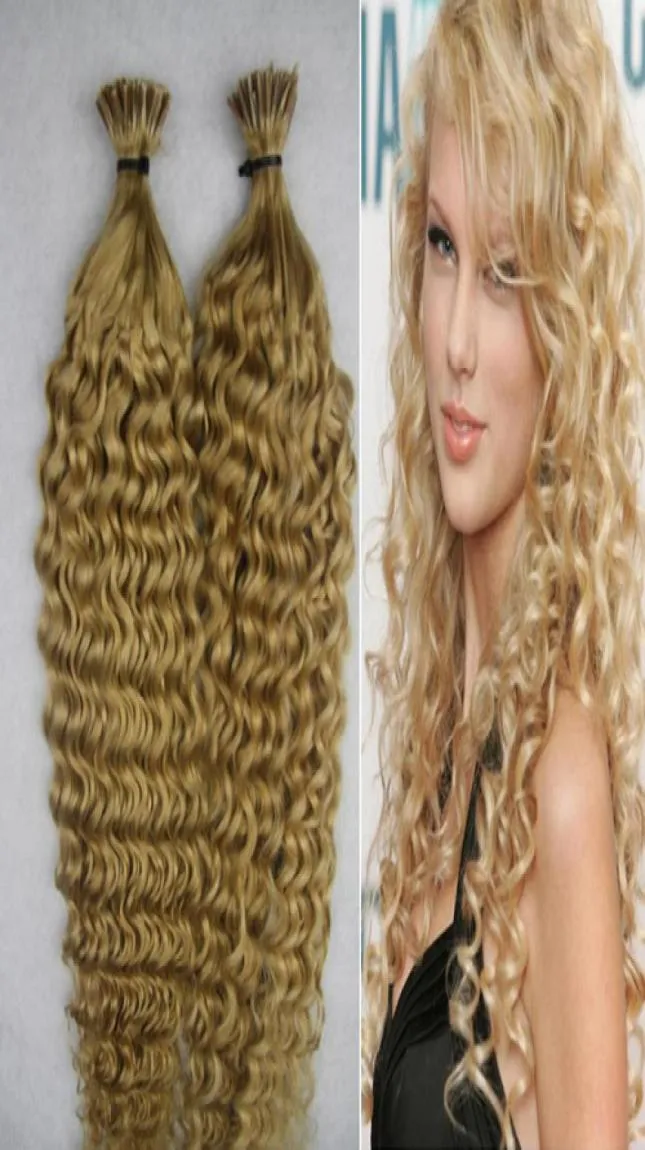 Blond brasiliansk hårspik u Tip Hårförlängningar kinky Curly 200g 200s Machine Made Remy Pre Bonded Keratin Capsules Hair6088870