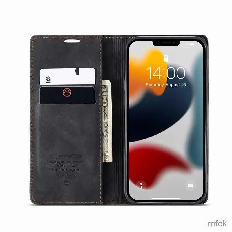 Mobiltelefonfodral Luxury Magnetic Flip Leather Wallet Case för 14 Pro Max Plus Soft Silicone Socktproof Bag Cover On For Phone 14 Plus