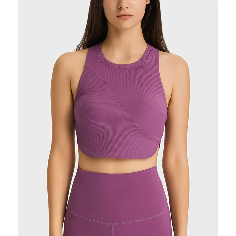 Lu Lu Align débardeur vêtements pour femmes Fitness Gym haut de sport femmes gilet Tennis femme tissu côtelé col haut élastique sous-vêtements soutien-gorge Yoga citron LL woman