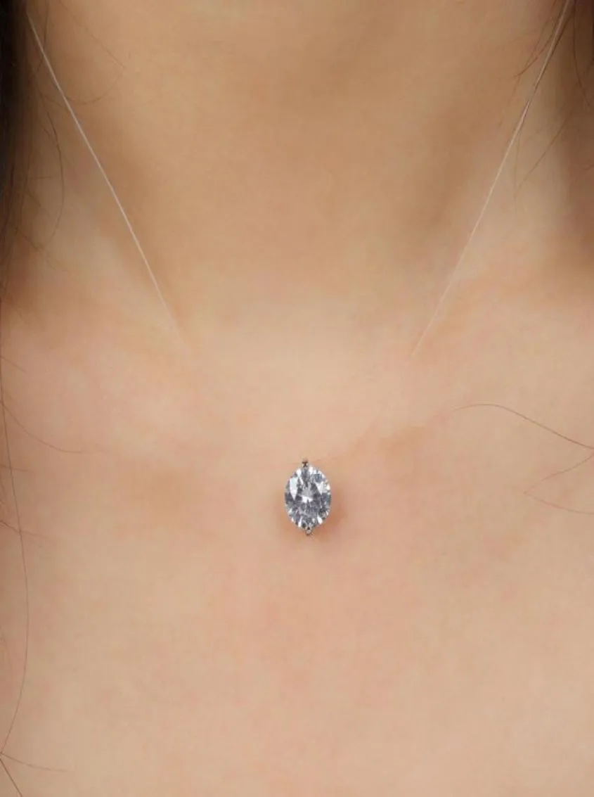 Zirkon Anhänger Glänzendes Halsband Für Frauen Fishline Halskette Schmuck Transparente Unsichtbare Linie Fashion8548088