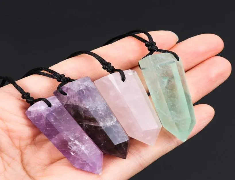 Collane con ciondolo 1PC Reiki Healing Big Pendolo Fluorite Pietra Cristallo Quarzo Amuleto Ametiste naturali Lapis Agate Collana8625975