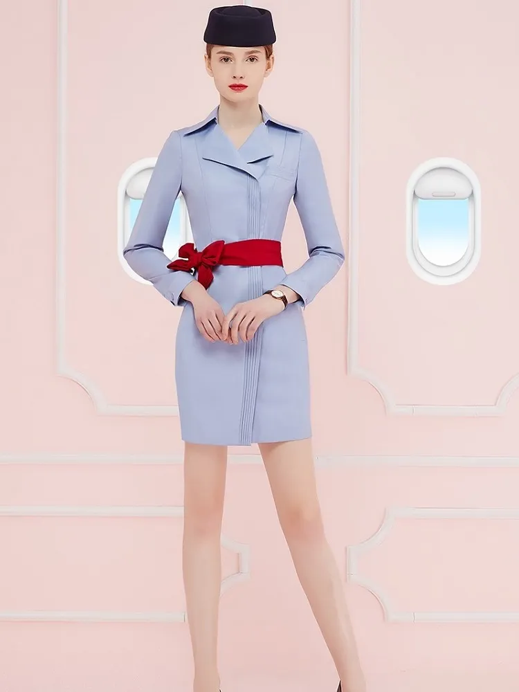 Professional Air France Flight Attendant Uniform Set Slim Fit Cotton Blend  Dress with Lapel Neck and Hat from Dhgate Work Dresses - price 74.63