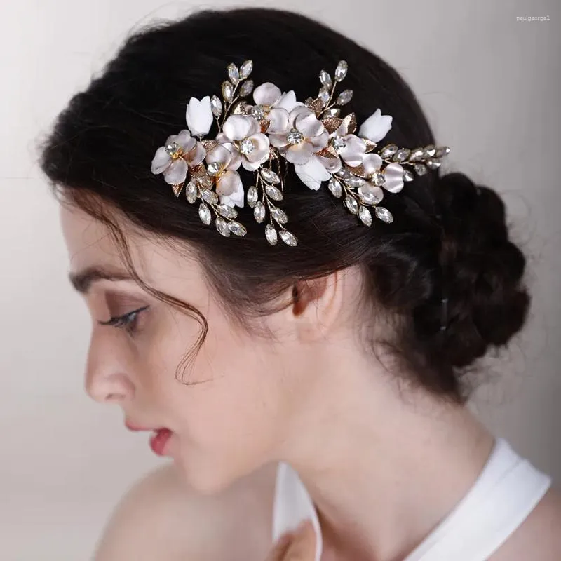 Copricapo Accessori per capelli da sposa verde Pettine per fiori in oro Copricapo con strass Copricapo da sposa Gioielli Copricapo da damigella d'onore 3 colori Tiara