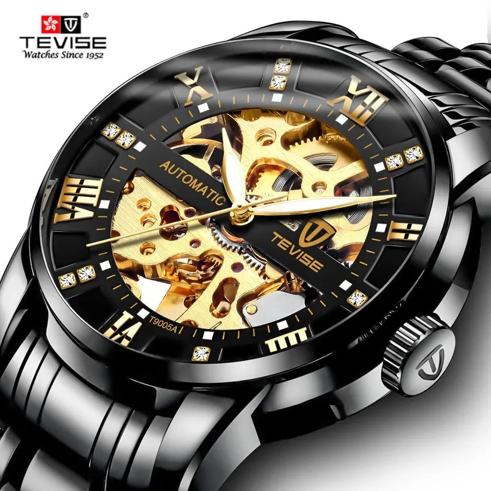 System Tevise Fashion Luminous Gear Movement Mechanical Sport Design Metal Case Mens Watches Top Brand Automatic Skeleton Watch