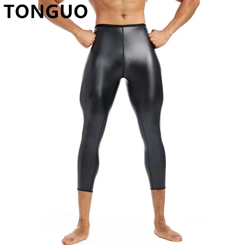 Mannen Skinny Leren Broek Body Shaper Taille Trainer Hoge Shapers Controle Legging Compressie Ondergoed Fitness 9pts 231225