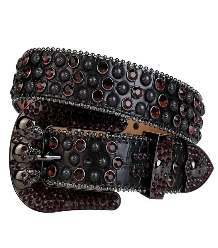 Western Cowboy Bling Amethist Kristallen Steentjes Riem Zwart Krokodillenleer Bezaaid Pompoenspijker Riem Afneembare Gesp voor Heren4838710