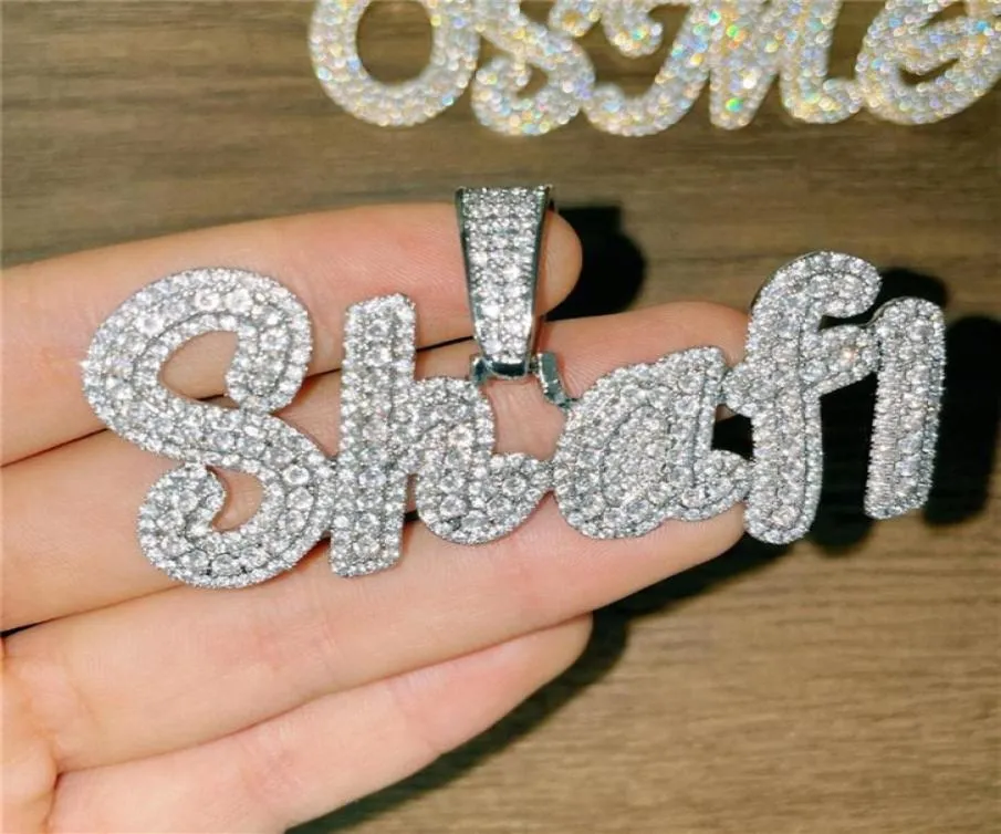 Новая мода DIY пользовательское имя письмо ожерелье позолоченное Bling Iced Out CZ курсив письмо кулон ожерелье с 3 мм 34-дюймовой веревкой Cha2992950