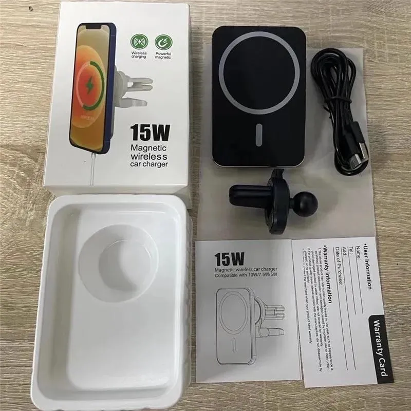 Laddare 15W Magnetic Car Wireless Charger för iPhone 12 Pro Max för iPhone 12 Mini Fast Charging Car Holder med Retail Box