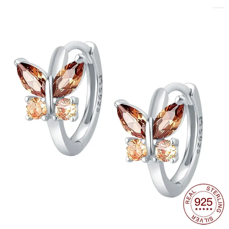 Studörhängen Silver Charm 925 Maillard Butterfly Hoop For Women Fashion Brincoschristmas Dotter Friends Gift With Cubic Zirconia