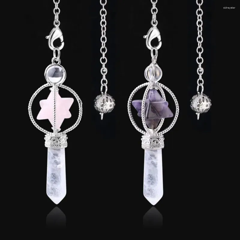 Pendant Necklaces Multicolor Natural Crystal Pendulum Length 18.5cm Dowsing Divination Esotericism Stone Necklace Spiritual