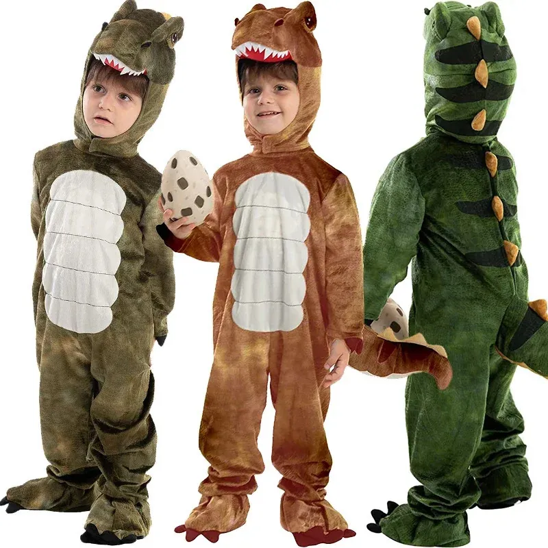 Söta barn Halloween kostympojkar småbarn unisex nöjespark parti t-rex realistiska kostymuppsättningar jumpsuits rompers 231225