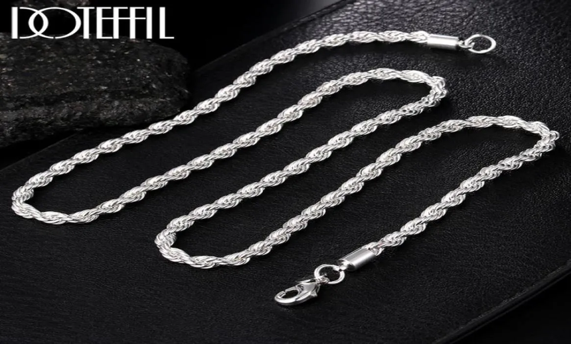 925 Sterling Silver Ed Rope Chain Halsband 1618202224 Inch 4mm för Women Man Fashion Wedding Charm Jewelry7309483