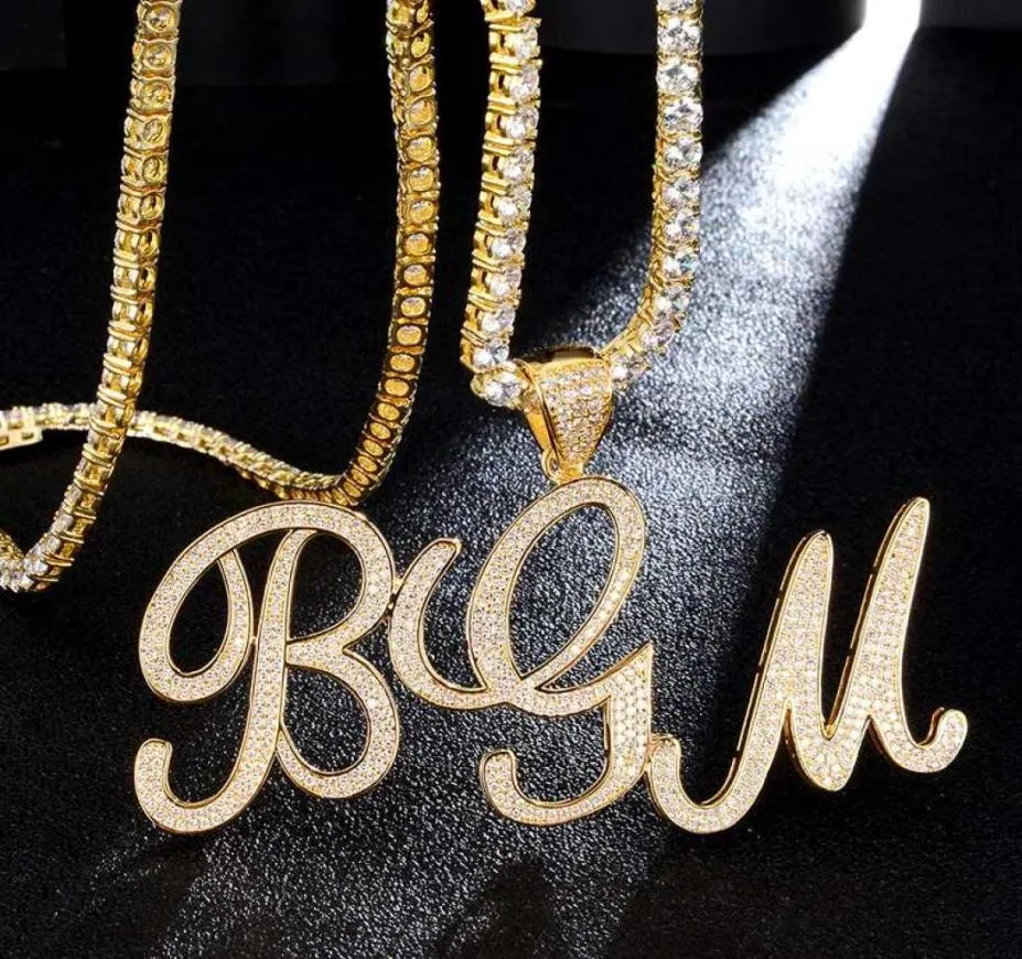 Hip hop nome personalizado novo cursivo zircônia cúbica bling combinação palavras gelado para fora corrente pingentes colares para homem jóias1342589