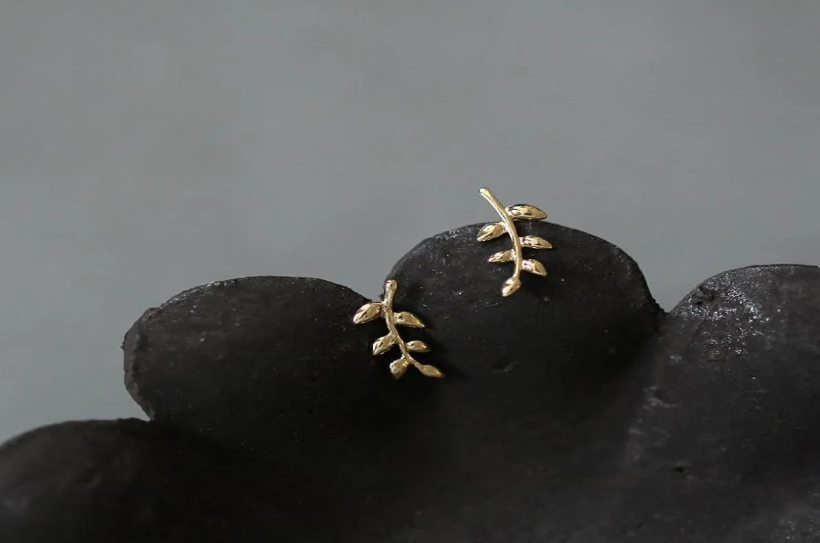Stud 14k brincos de ouro para mulheres simples ramo de oliveira folha doce bonito estudante jóias3468474