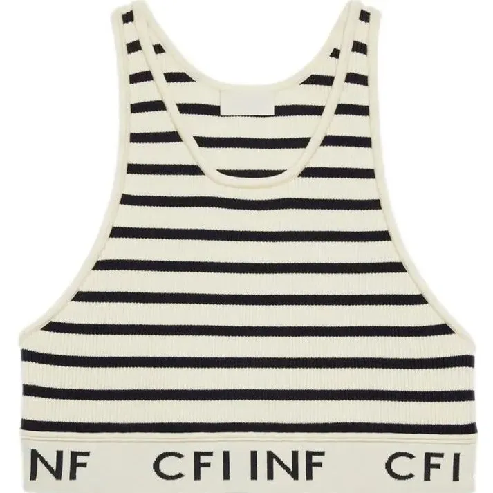 디자이너 T 셔츠 여성 New Sports Tank Top Women 's Spring/Summer New Stripe U 자형 니트 스트라이프 탱크 탑 짧은 니트 스트랩 탑