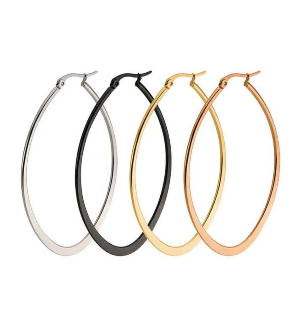 New Vintage Jewelry Brand Earrings Titanium Stainless Steel Gold Silver Black Hoop Earrings Big Size Women Earrings Accessories 109125990