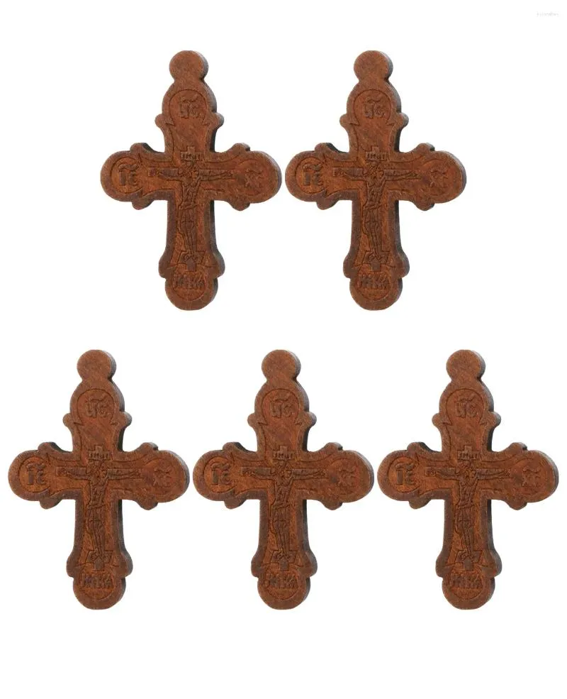 Pendentif Colliers Diyalo 5 pièces Antique Crucifix jésus-Christ croix orthodoxe pendentifs en bois naturel pour collier à faire soi-même bijoux ornements