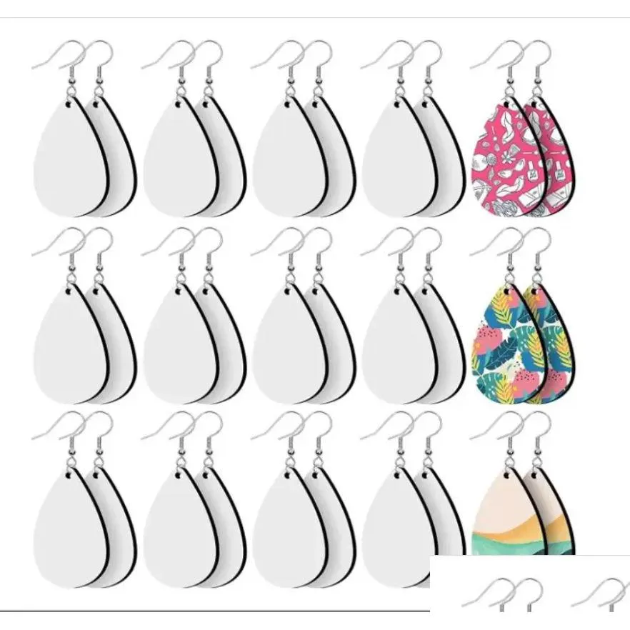 Party Favor Sublimation Boucles d'oreilles vierges Boucle d'oreille de transfert de chaleur Pendentifs en forme de larme en bois inachevé dans 5 formes assorties pour bijoux DIY Ma Otkps