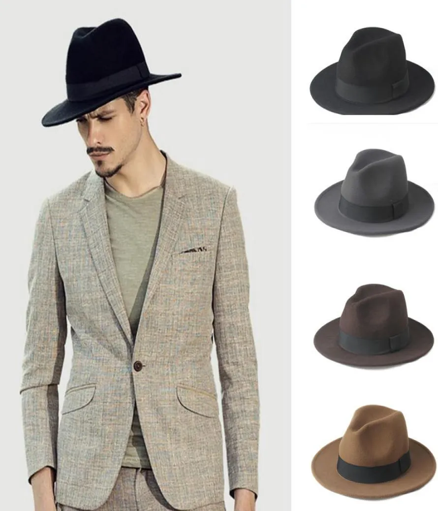 2 grande taille 100 laine hommes feutre Trilby Fedora chapeau pour gentleman large bord haut Cloche Panama Sombrero casquette taille 5658 taille 5961 cm Y197811563