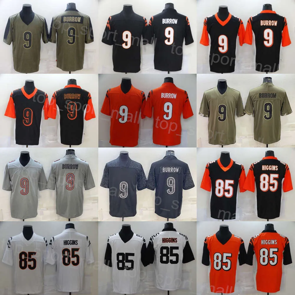 Men Football 9 Joe Burrow Jerseys 85 Tee Higgins Olive Salute To Service Army Green Vapor Color Rush For Sport Fans All Stitched Pure Cotton Turn Back The Clock Team