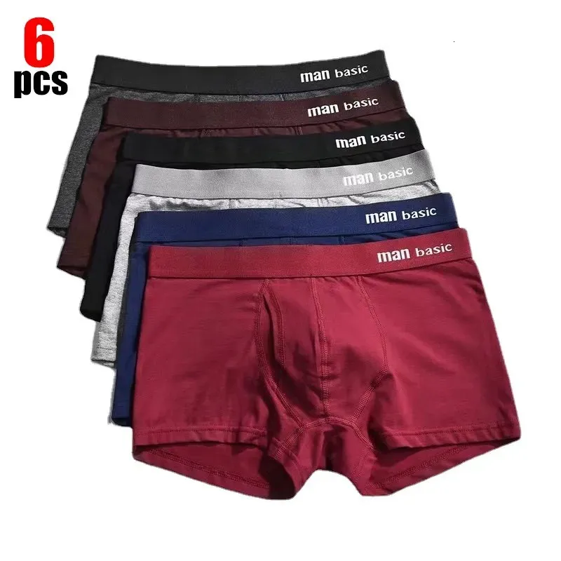 6PCSLOT MENS underkläder Boxer Högkvalitativa bomullstromsar Solid Color Breattable Shorts Sexig röd storlek M3XL 231225