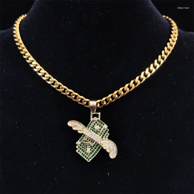 Pendentif Colliers Déclaration Flying Dollars pour hommes Hip Hop 4mm Cuivre Zircon Tennis Chaînes Glacé Bling Collier Bijoux Cadeau