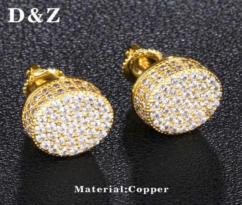 DZ Men039s Orecchini Hip Hop Iced Out Micro pavimentati CZ rotondi per gioielli da festa maschile Brincos7059372