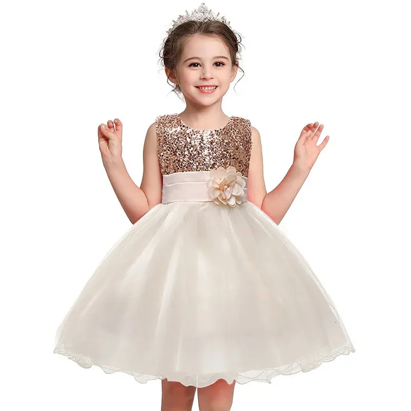 Robe d'été pour petites filles, tenue princesse florale, sans manches, décontractée, Costume de fête d'anniversaire, à paillettes, pour enfants, 231226