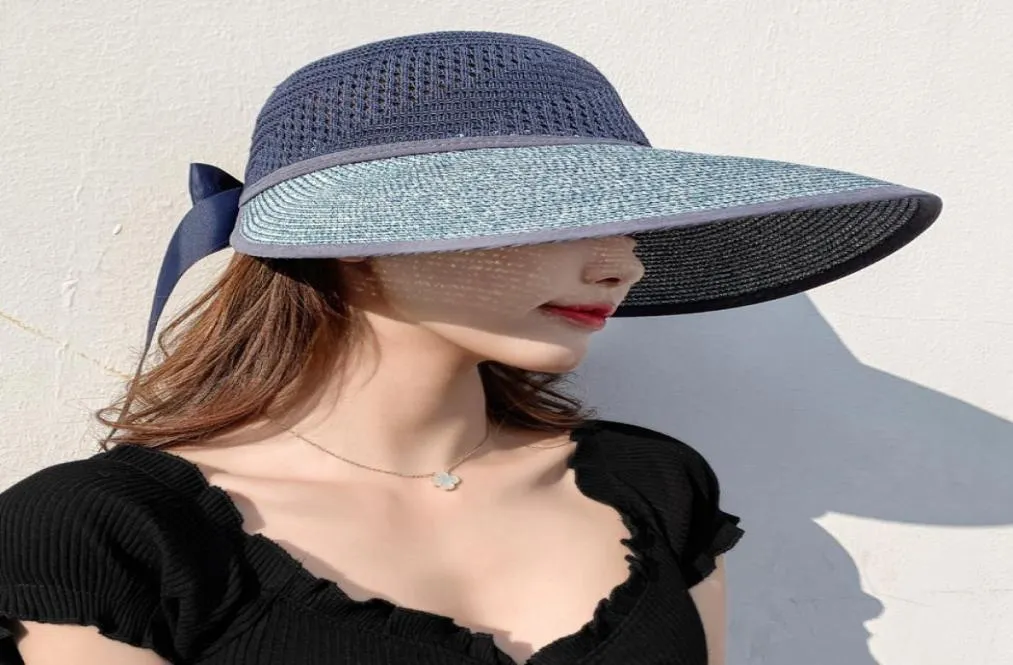 Nuovo arrivo donna donna estate grande tesa larga cappello da sole pieghevole roll up bowknot decor beach visiera berretto da viaggio all'aperto4944600