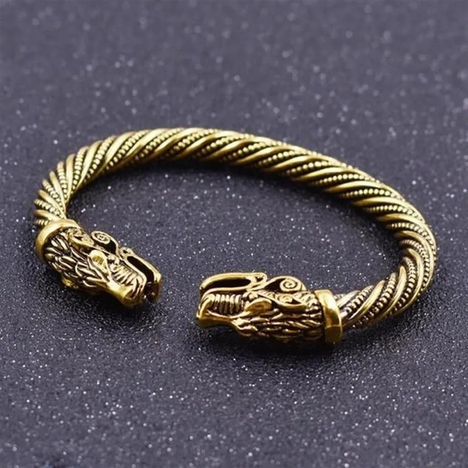 Bracelets de charme Punk sculpté tête de dragon réglable bracelet ouvert pour hommes vintage antique nordique viking ed bracelet de manchette jewe2967