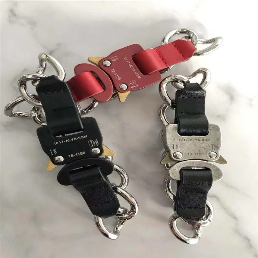 1017 ALYX STUDIO LOGO Metal Chain Bracelet belts Men Women Hip Hop Outdoor Street Accessories Festival Gift ship Red Black Si283B